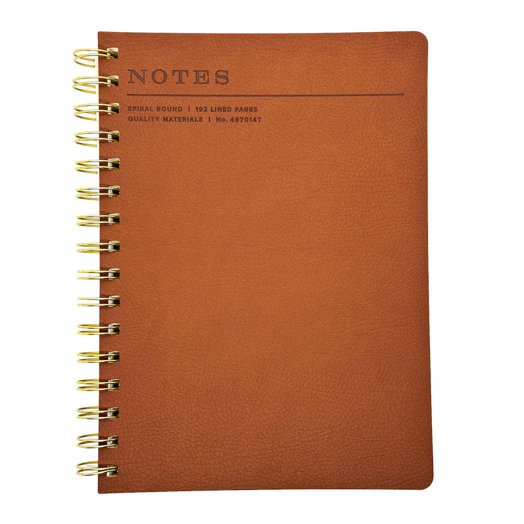 Fringe Studio brown notebook with gold spiral binding on a white background