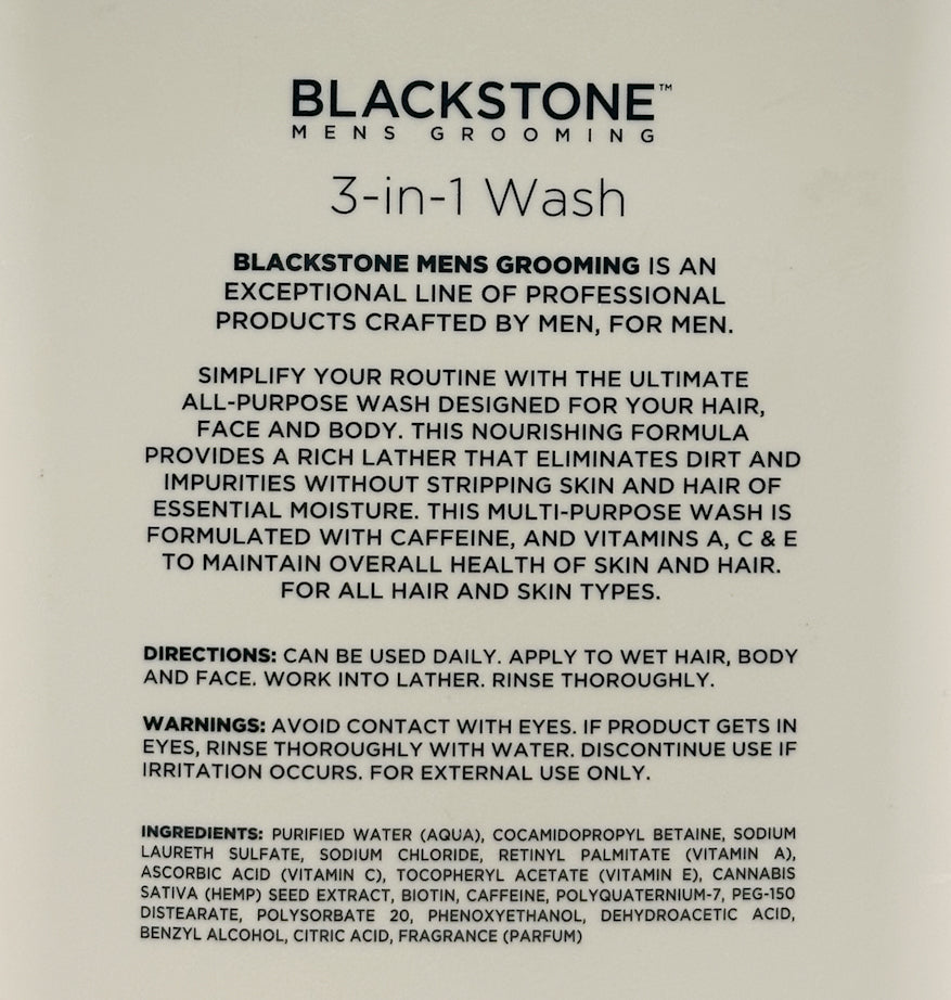 BLACKSTONE Men's Grooming 3-in-1 HAIR FACE AND BODY WASH