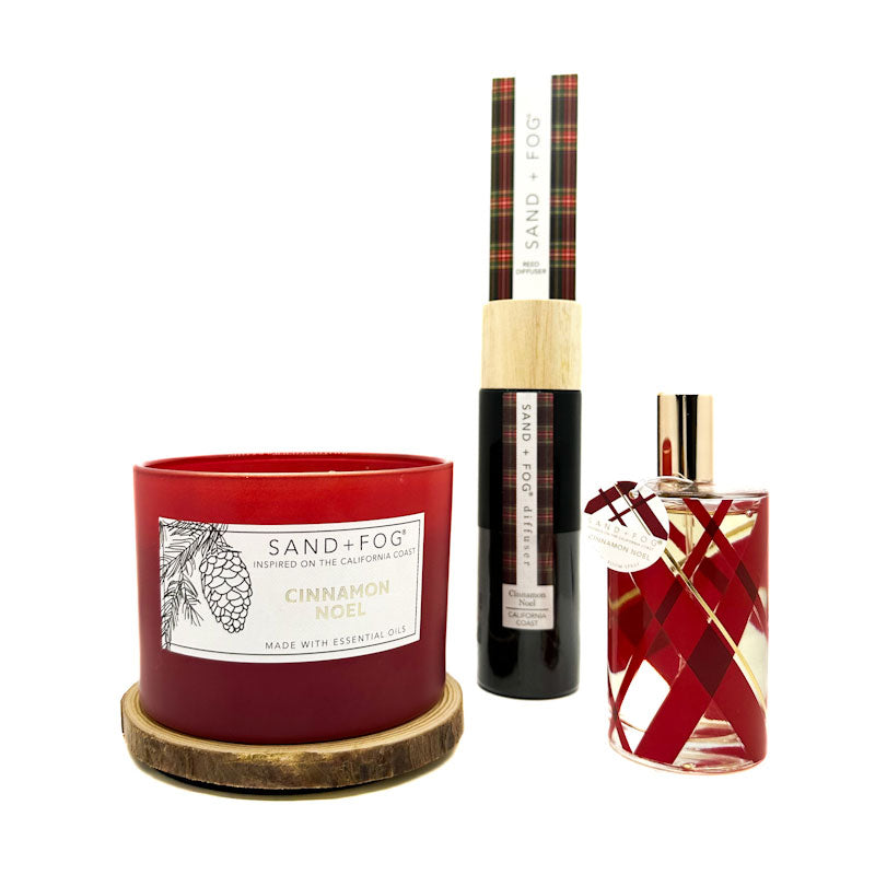 Cinnamon Noel Christmas Scented Candle + Room Spray + Reed Diffuser TRIO | SAND + FOG