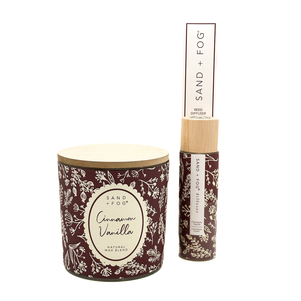 Decorated Cinnamon Vanilla Scented candle & Reed Diffuser by SAND + FOG