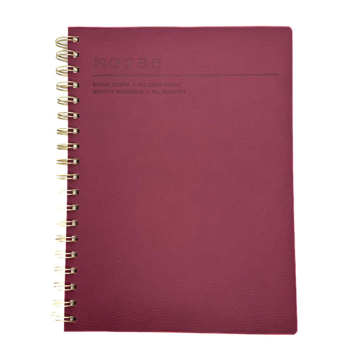 Fringe Studio Burgundy notebook with gold spiral binding on a white background