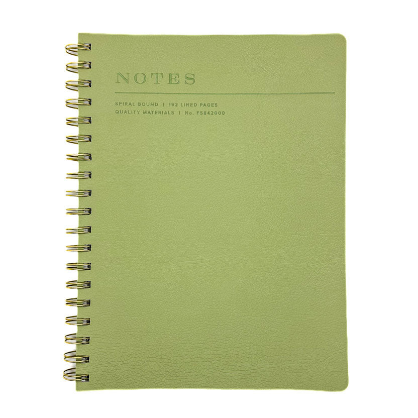 Fringe Studio green soft leather notebook with spiral binding on a white background