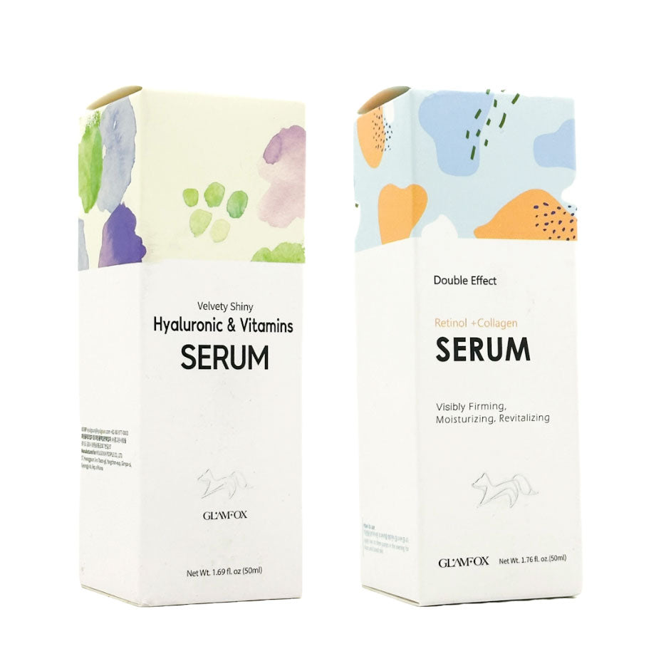 GLAMFOX serum with colorful designs on a white background