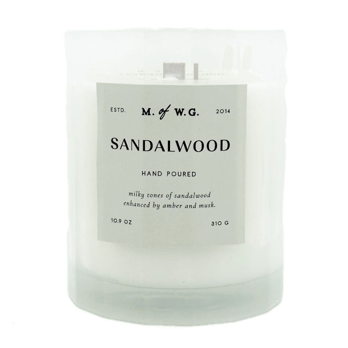 Makers of Wax Goods Sandalwood candle with a label on a white background