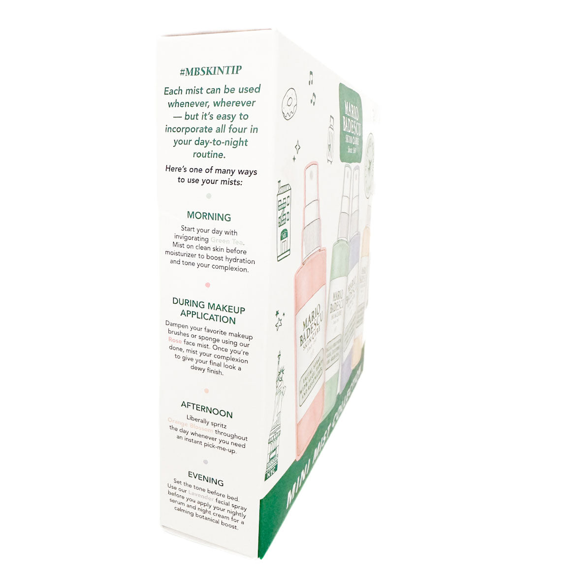 Product packaging with text and images of a bottle on a white background
