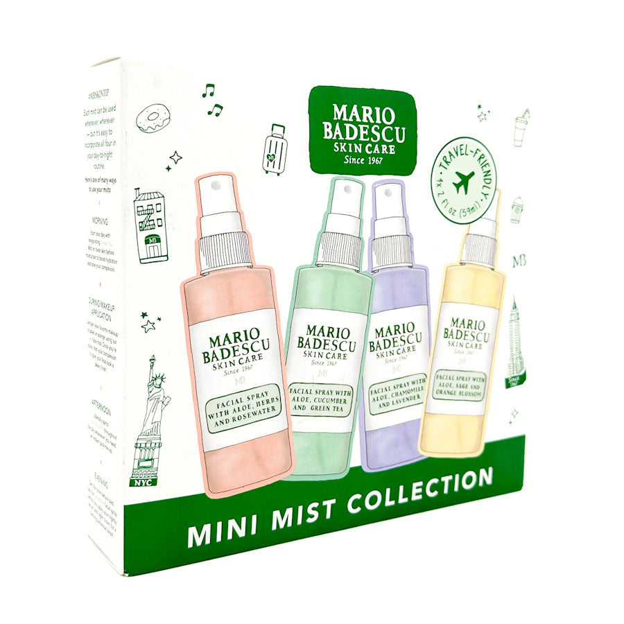 Mario Badescu mini mist collection with packaging on a white background