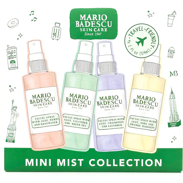 Mario Badescu mini mist collection with four bottles on a white background
