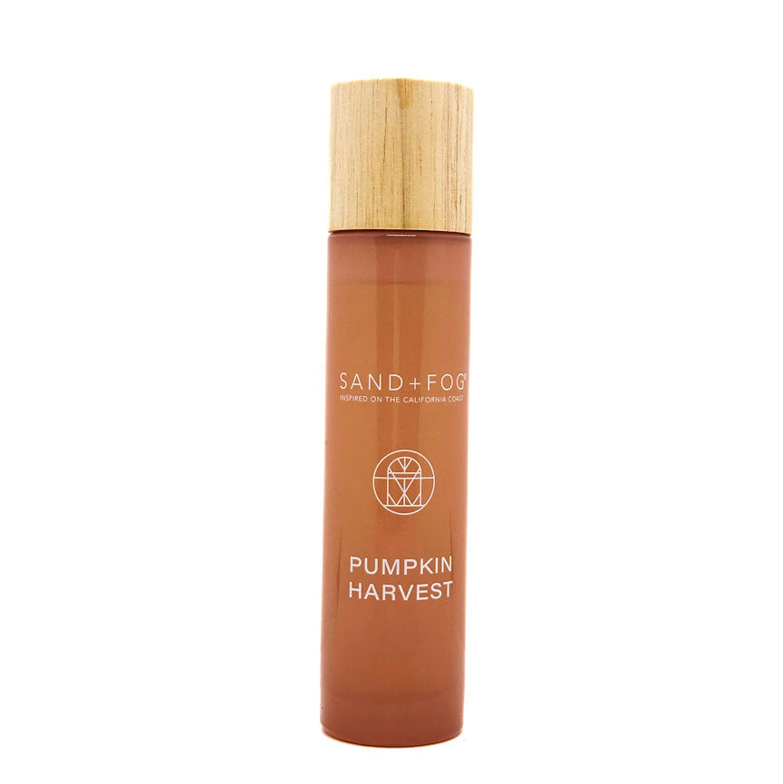 Cognac Room Spray bottle labeled 'Pumpkin Harvest' by Sand + Fog on a white background