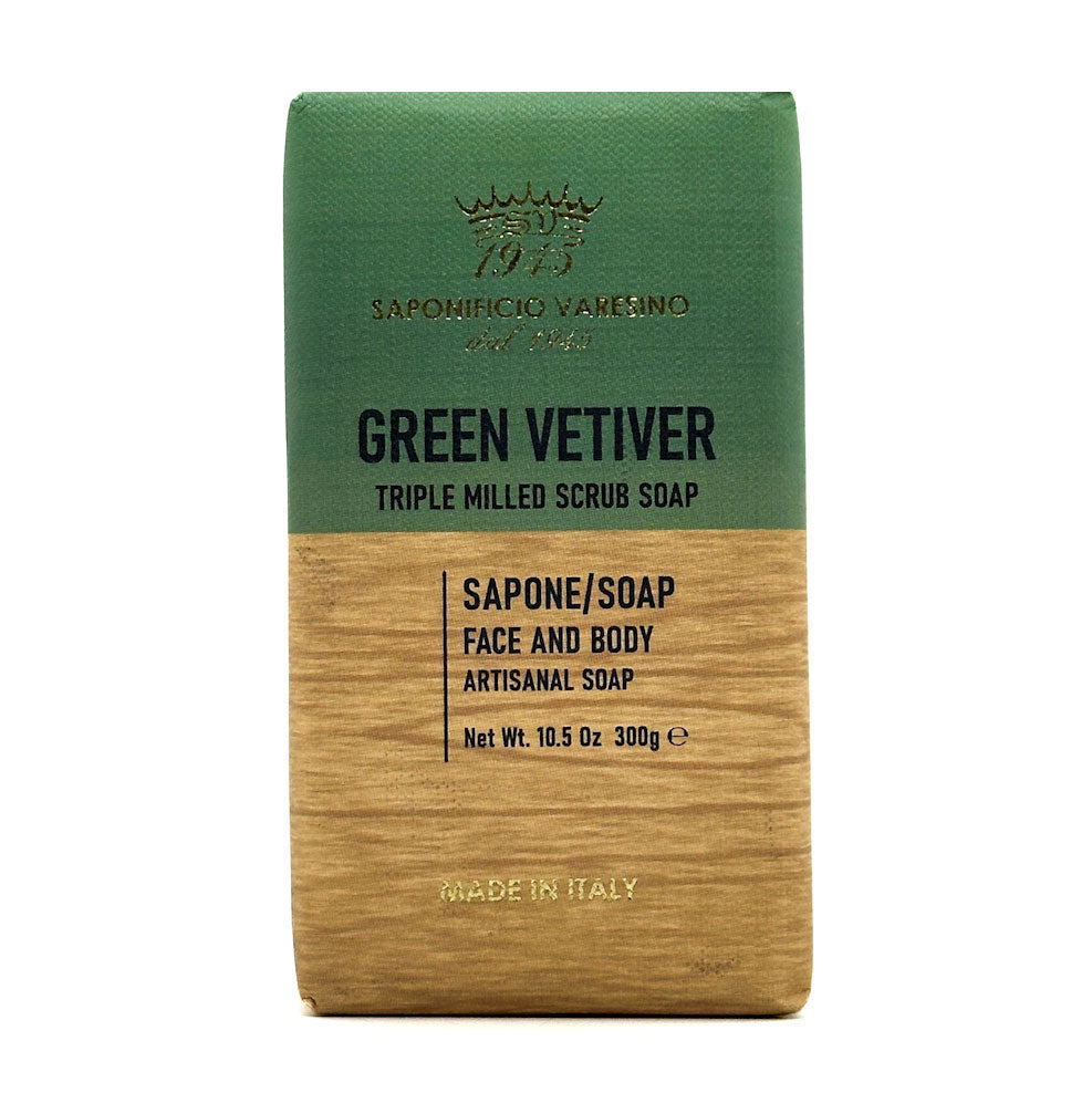 Saponificio Vaserino 300g Green and brown soap packaging with 'Green Vetiver' text on a white background