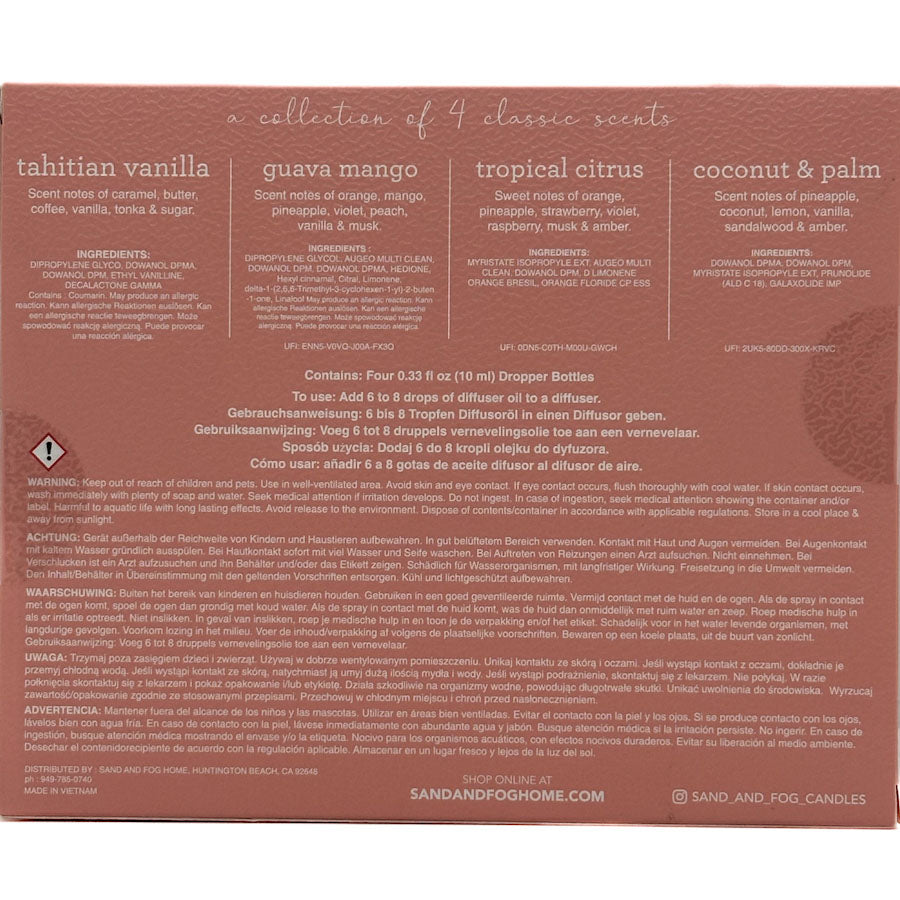 Back of a product packaging with text and product details on a brown background