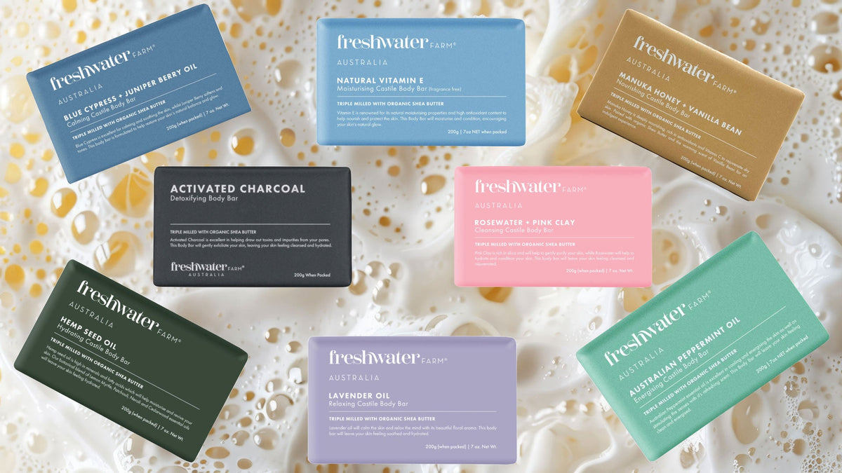 Freshwater Farm Australia Triple Milled Tea Tree + Eucalyptus Oil Body Bar Soap