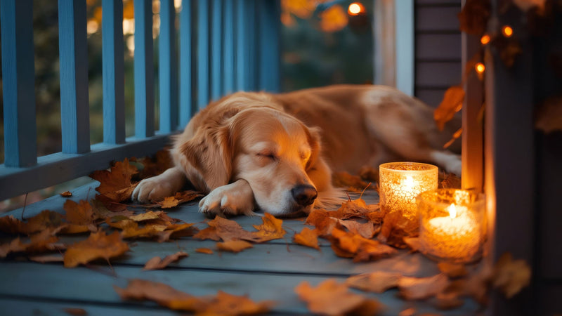Dog relaxing with a pet friendly candle