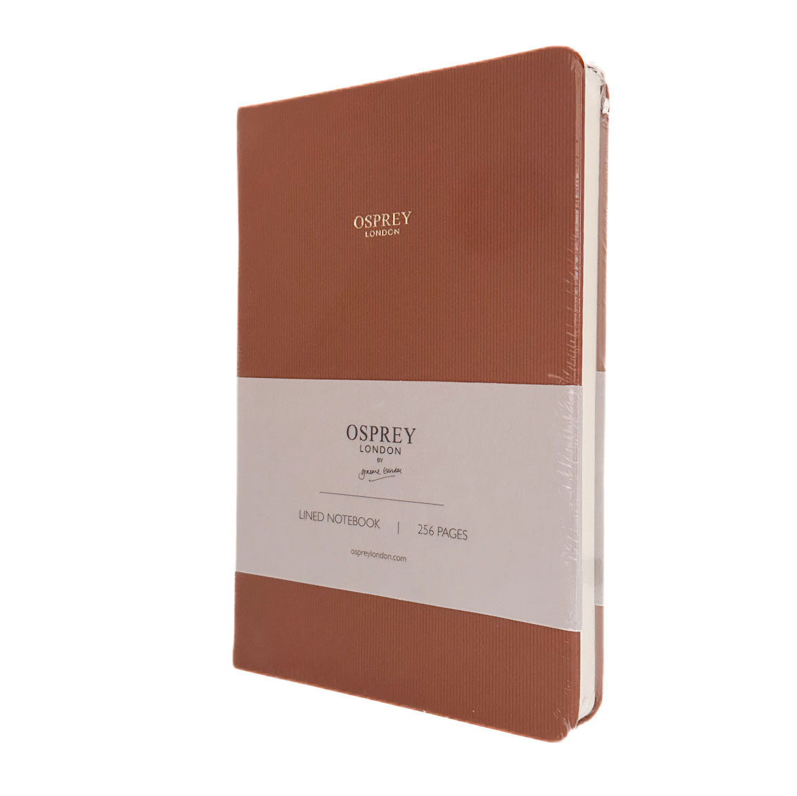 Brown notebook with 'Osprey London' branding on a white background