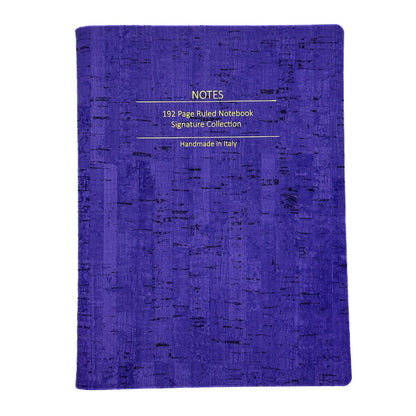 Purple notebook with text on a white background