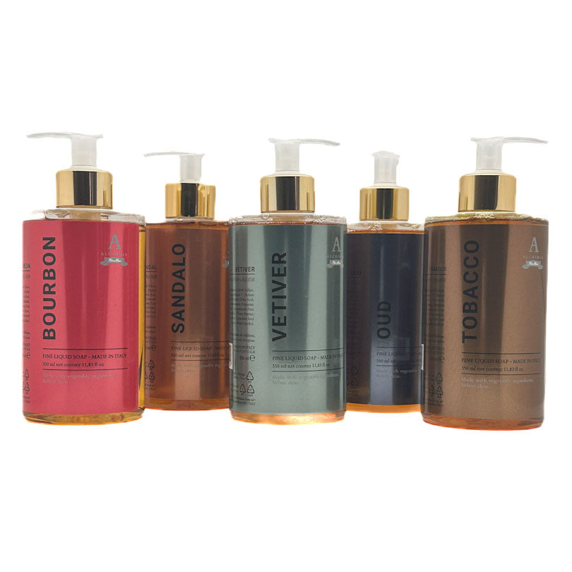Five pump bottles of Alchimia men's Shower Gel