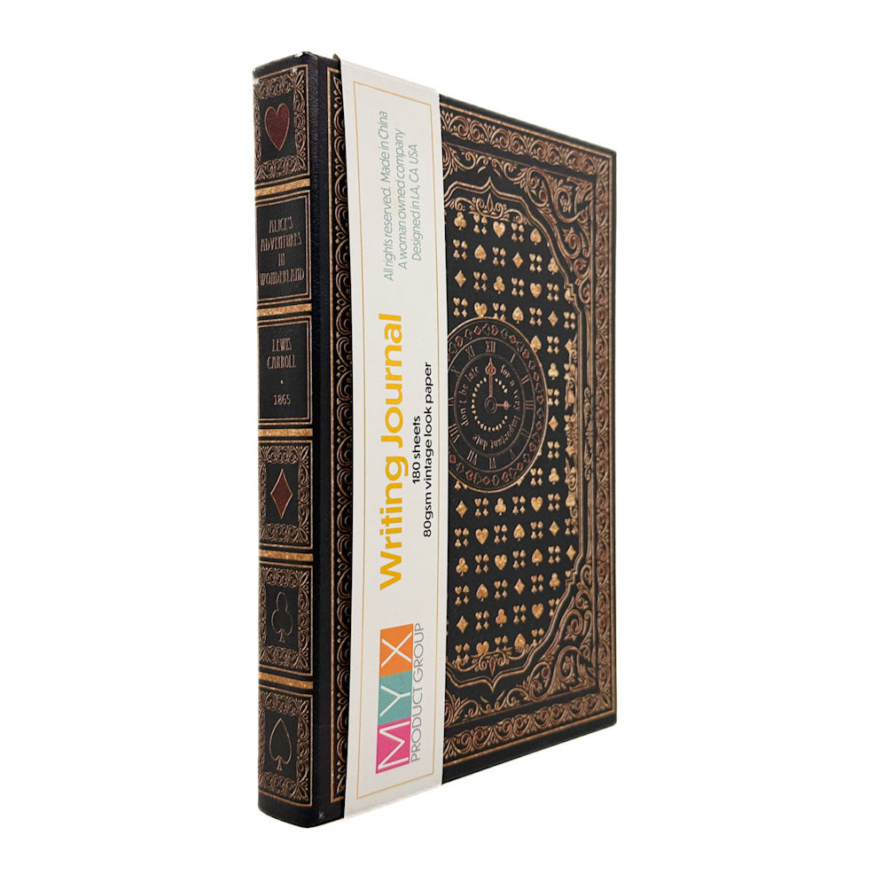 Alice's Advetures In Wonderland decorative journal with ornate design on a white background