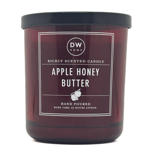 DW Home Apple Honey Butter Red candle with a label on a white background