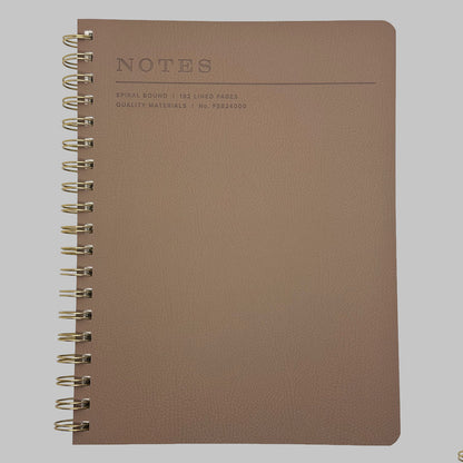 Fringe Studio brown notebook with spiral binding on a grey background