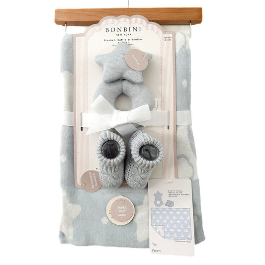 Bonbini Newborn Gift Set - Blanket - Rattle - Booties