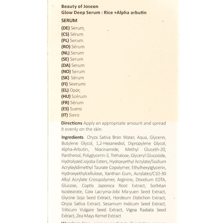 Beauty of Joseon Ingredients list -Glow deep Serum
