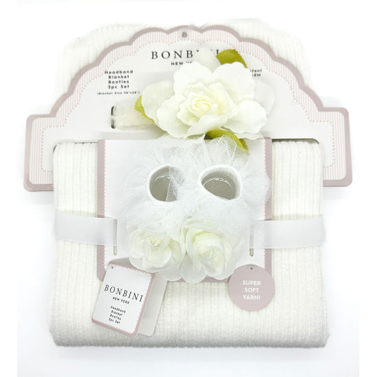 Bonbini Baby Christening Set - Yarn Blanket - Headband - Booties