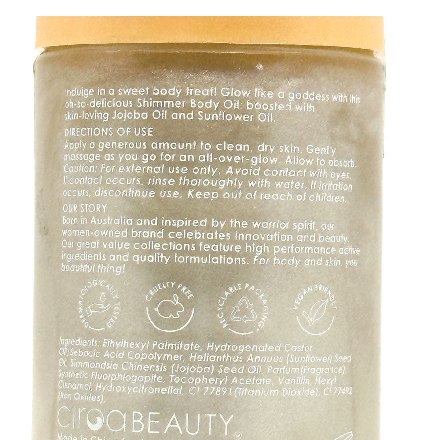Close-up of the back of a Clio Beauty jar showing product ingredients, directions of use, and circular icons for cruelty free, organic, and vegan, with a beige lid and light brown body.