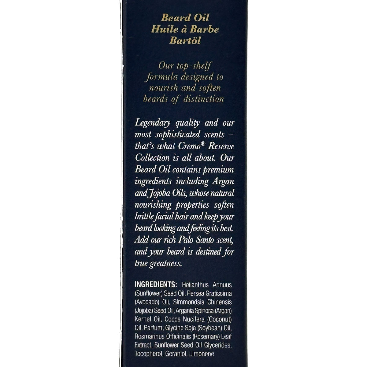 Beard oil packaging with text on a white background