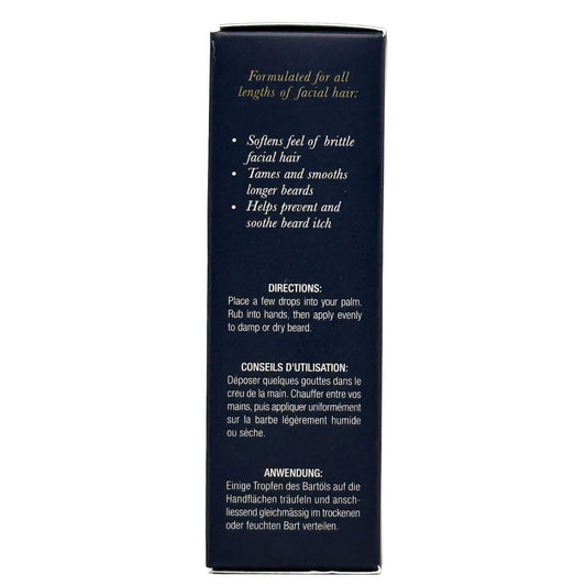 Box of Cremo Reserve Collection Palo Santo beard oil with directions for use on a white background.