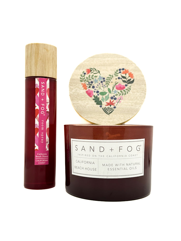 California Beach House Valentine's Day Scented Candle & Room Spray DUO | SAND + FOG