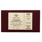 Men's Cedarwood Bar of soap with a label on a white background 