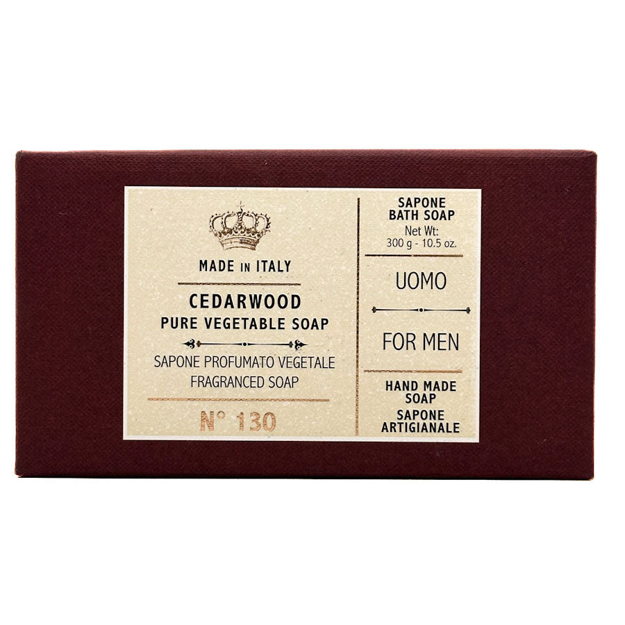 Men's Cedarwood Bar of soap with a label on a white background 