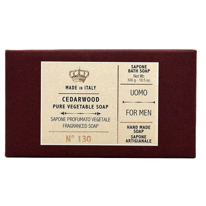 Men's Cedarwood Bar of soap with a label on a white background 