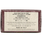 Cedarwood soap ingredients list with a label on a white background