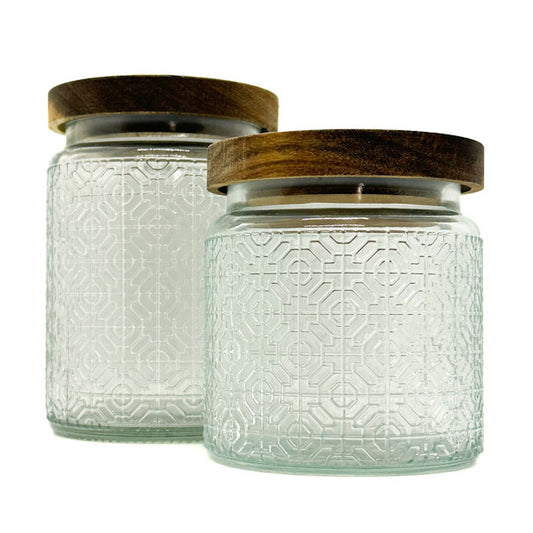 Chiselled Vintage Glass Storage Jars - Set of 2