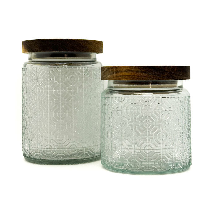 Chiselled Vintage Glass Storage Jars - Set of 2