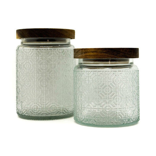 Chiselled Vintage Glass Storage Jars - Set of 2