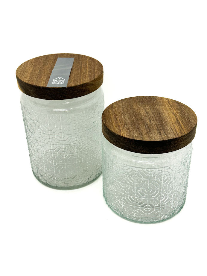 Chiselled Vintage Glass Storage Jars - Set of 2