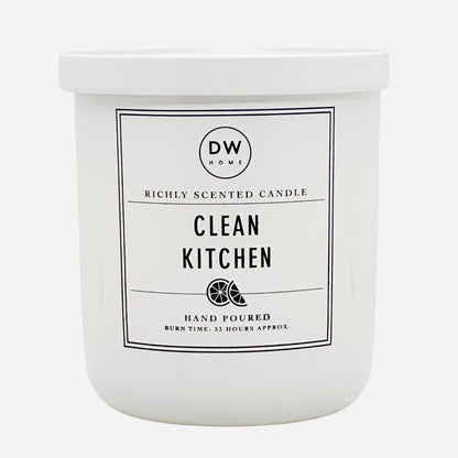 Clean Kitchen white candle with a label on a white background