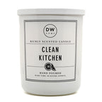 Clean Kitchen white candle with DW Home branding on a white background