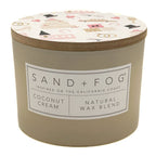 Coconut Cream Candle with 'Sand + Fog' label on a white background