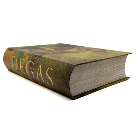 A hardcover keepsake book box titled 'DEGAS' with a textured, painterly cover in earthy green, brown, and gold tones, shown on a plain white background.