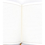 Open notebook with lined pages on a white background