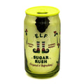 DW Home Green Sugar Rush can-shaped candle with yellow lid featuring an elf design and text on a white background