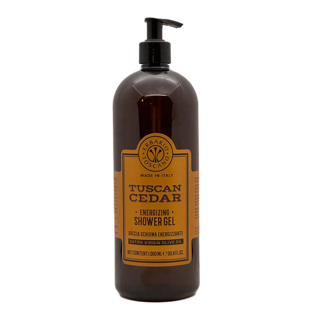 Erbario Toscano Tuscan Cedar shower gel bottle with pump on a white background