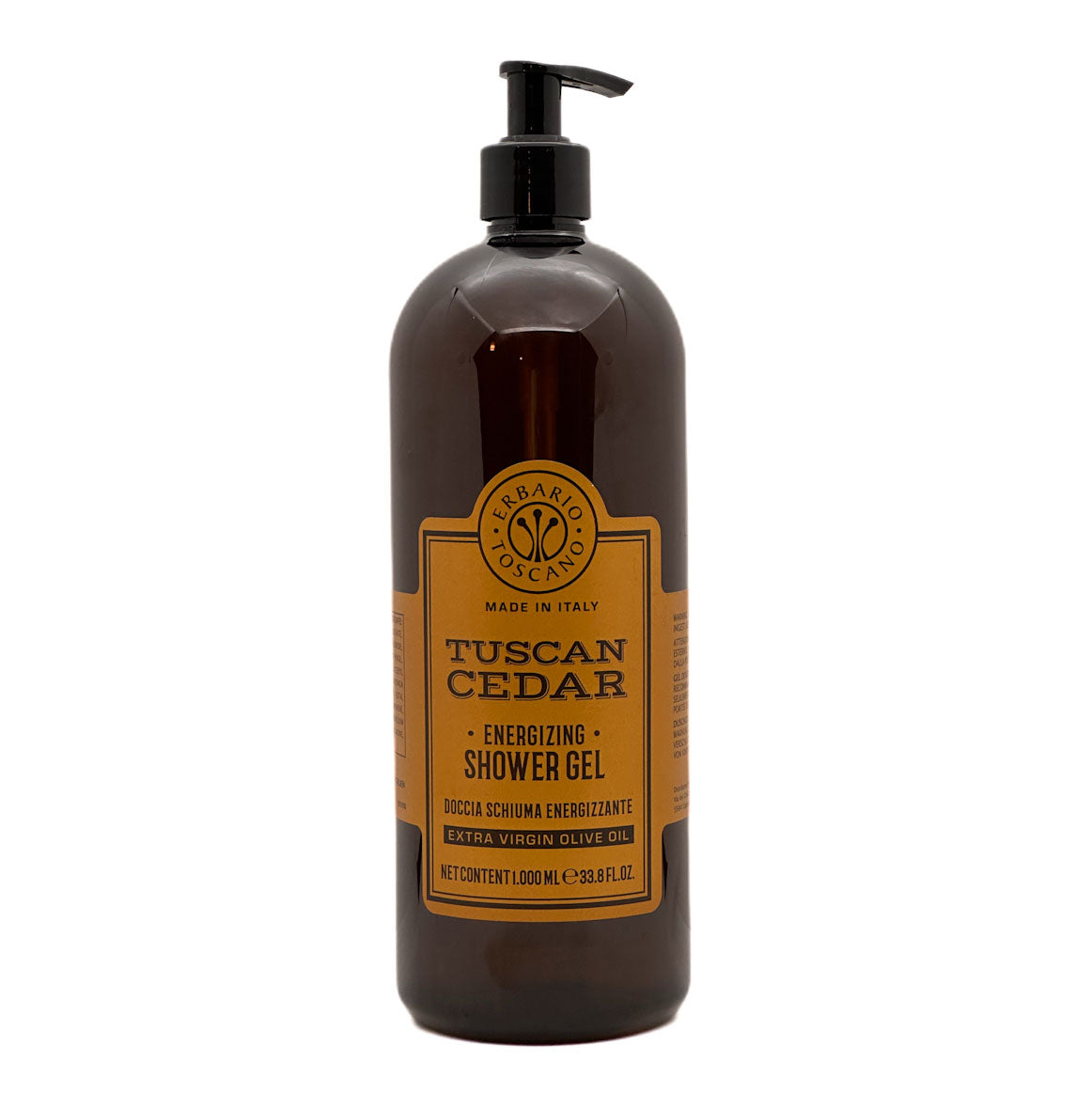 Erbario Toscano Tuscan Cedar shower gel bottle with pump on a white background
