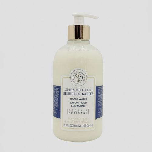 Erbario Toscano Shea butter hand wash bottle with pump on a white background