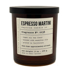 Candle with 'Espresso Martini' label on a white background