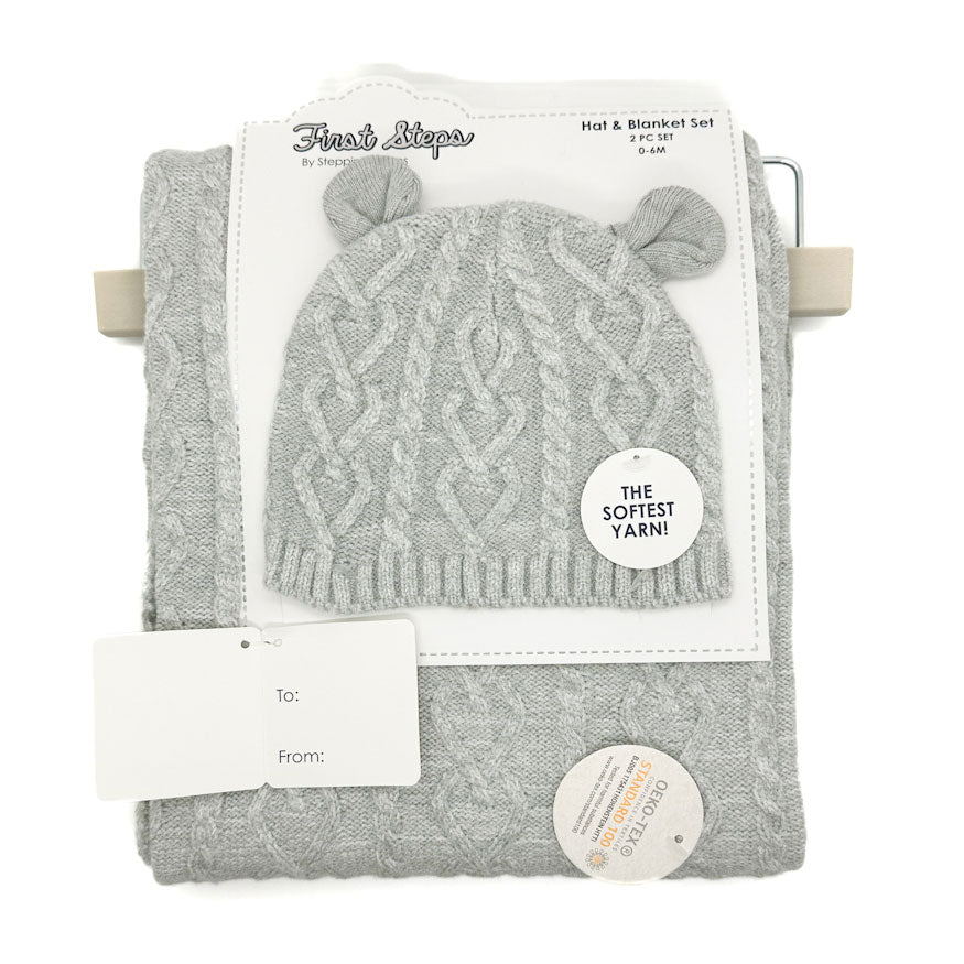 First Steps Hat and Blanket Baby Gift Set