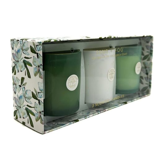 Floral Bamboo + Strawberry Mimosa + Pacific Coast - Set of three candles in a decorative box with floral design