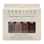 Packaging of Sand + Fog fragrance diffuser oils with four bottles inside.